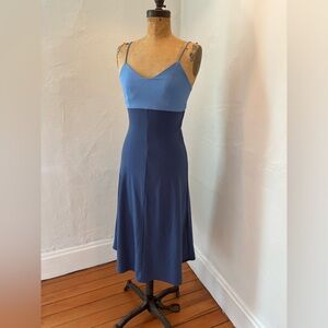 Mona Studio Blue Colorblock Open Back Slip Midi Dress Minimalist